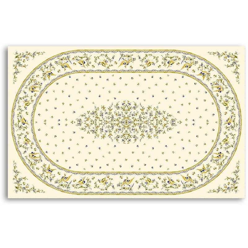 Oval dining table cloth with typical Moustiers print very romantic
