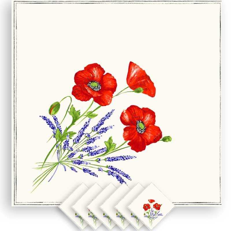 Floral napkins, cotton printed Coquelicots (x6)