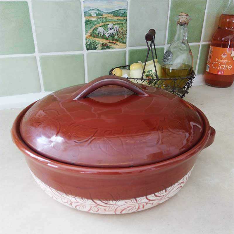 Large cooking skillet pan with lid in traditional pottery of Vallauris