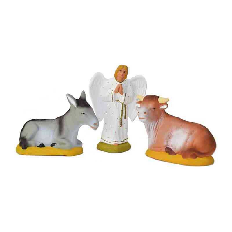 Santons of Provence x3 - angel, donkey and ox