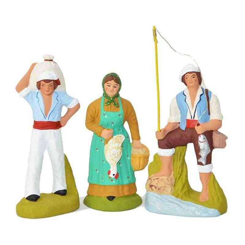 Santons de Provence x3 - Meunier, Fermière & Pêcheur