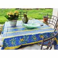 Outdoor Square tablecloth in blue color, Cigales stripe print in scene