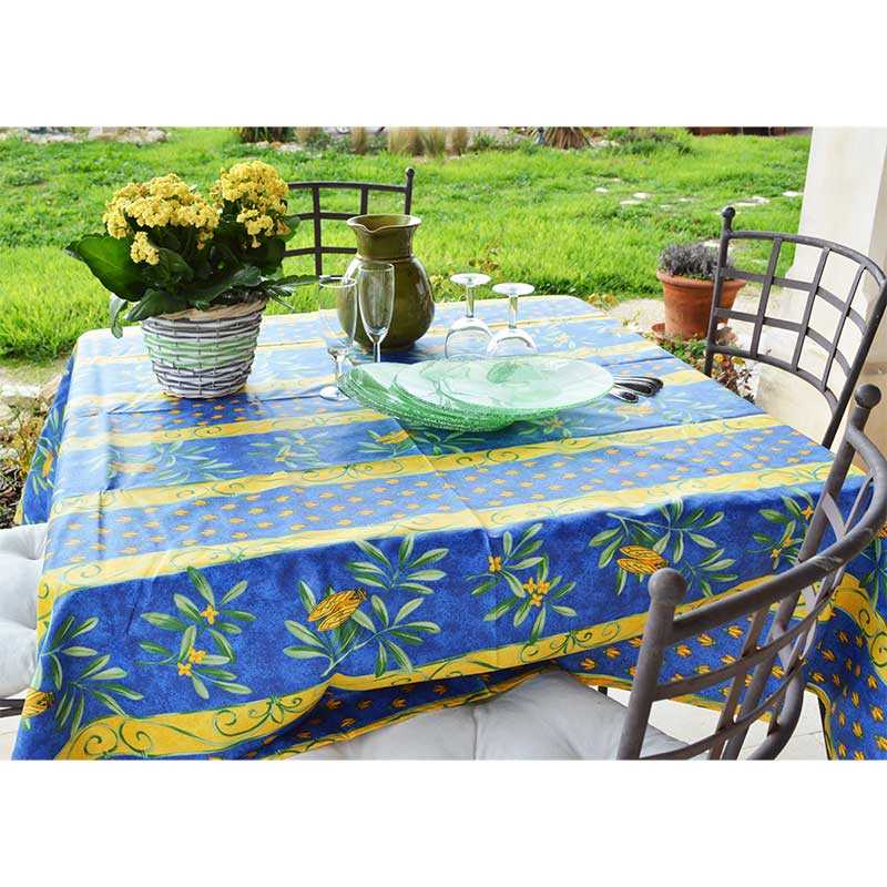 Nappe enduite carrée imprimé Cigales rayure