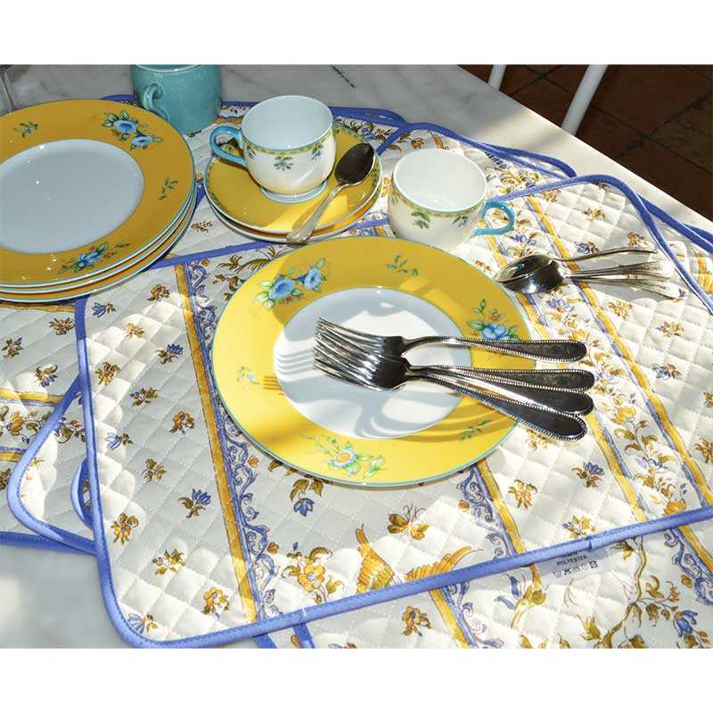 Table mats rectangular white quilted Moustiers (x6)