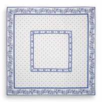Quilted table cover, cotton printed Calissons Fleurettes white blue