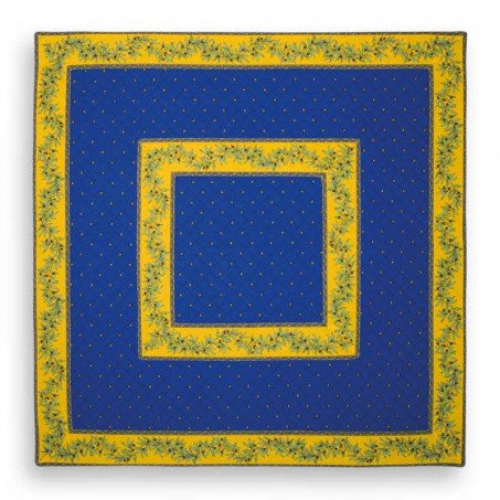 Fabric table mat printed Calissons Olivettes blue yellow