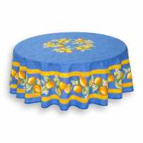 Provencal Cotton tablecloths blue, round shape, Printed Citron