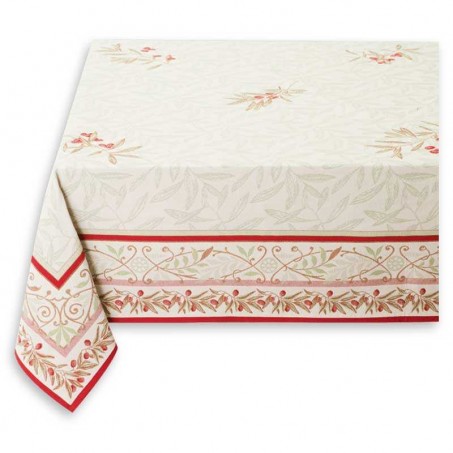 Nappe provencale rectangulaire, tissé Jacquard ecru rouge