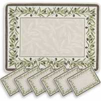 Woven placemats set Jacquard ecru green