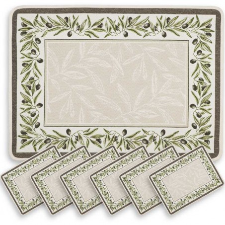 Sets de table rectangulaire en tissé Jacquard ecru vert