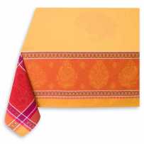 laminated fabric tablecloth in orange jacquard woven