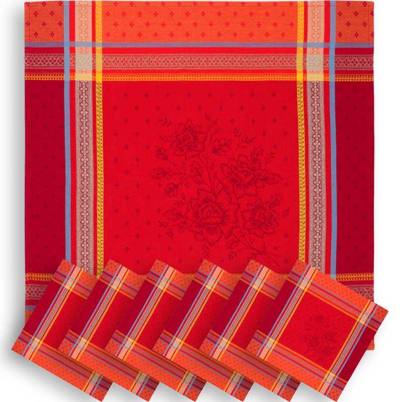 Serviette de table rouge en tissu jacquard Massilia (x6)