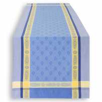 chemin de table bleu en tissu jacquard