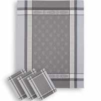 grey tea towels in woven jacquard from france