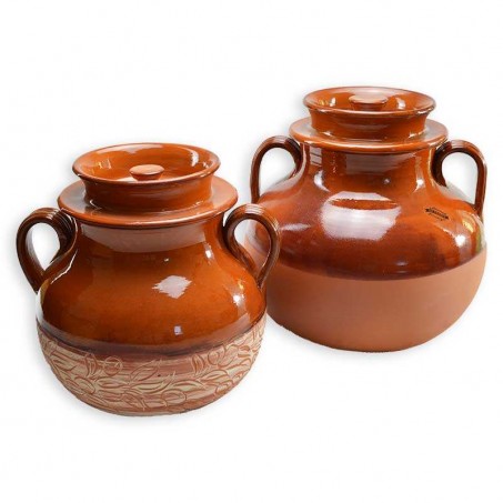 Large terracotta skillet pan and French clay pots from Vallauris