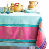 nappe rectangulaire turquoise enduite en jacquard Marat d'Avignon