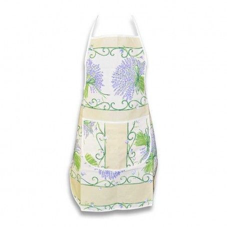 Floral apron printed Bouquet de lavande ecru color