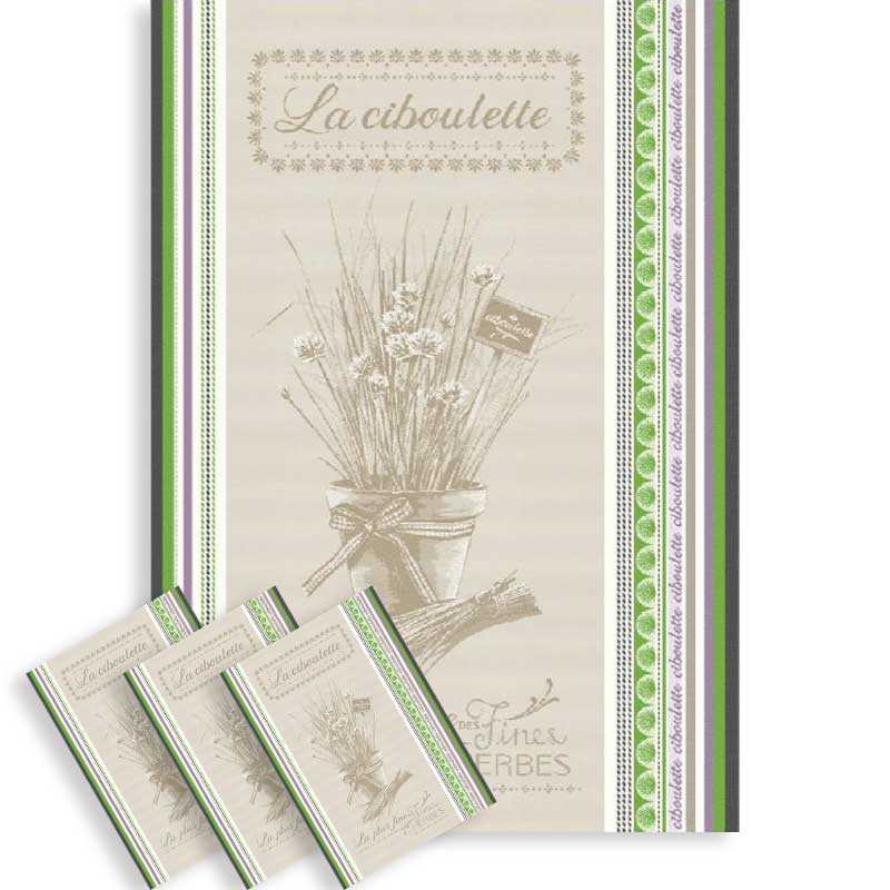 French dish towels (x3) Jacquard Ciboulette