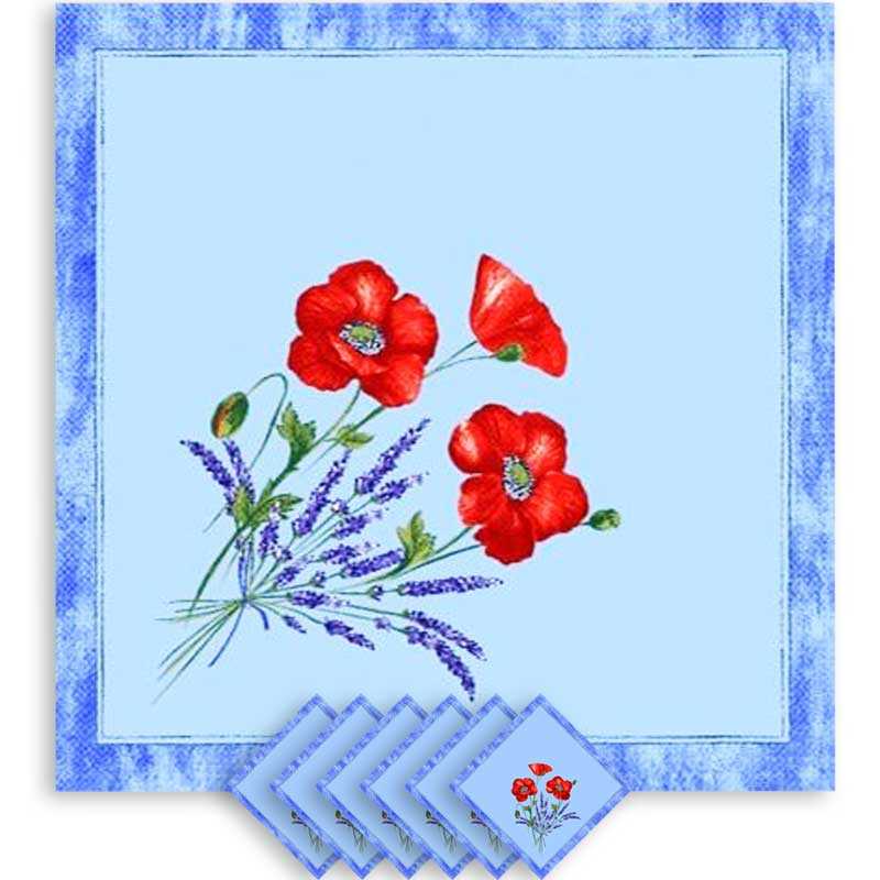 Floral napkins, cotton printed with a light bundle of poppies