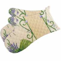 Double oven gloves, quilted cotton Bouquet de lavande ecru (x2)