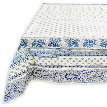 Dining room table cloth, rectangular and striped, Bastide by Marat white blue