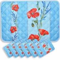 Sets de table matelassé, imprimé Coquelicots Lavandes bleu