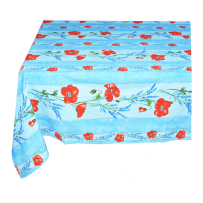 Floral rectangle tablecloth, Coquelicots Lavandes blue