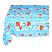 Nappe rectangulaire en coton, imprimé Coquelicots & lavandes bleu