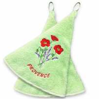 Hanging hand towels green with Coquelicots embroidery