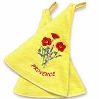 Hanging hand towels yellow with Coquelicots embroidery