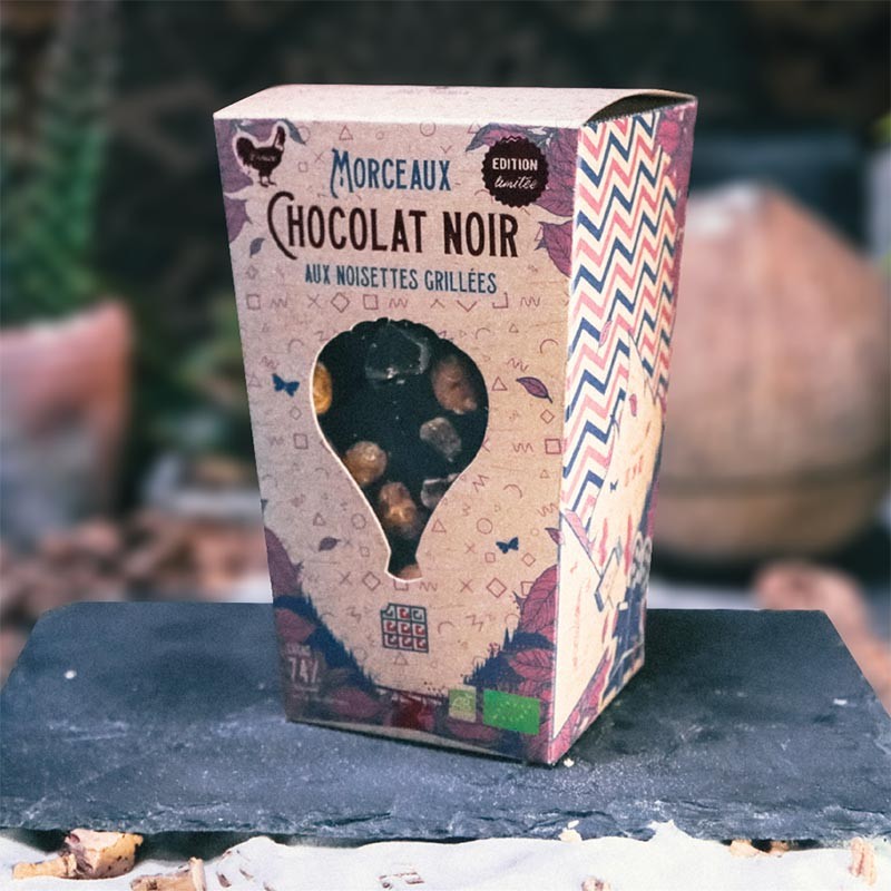 Organic hazelnut chocolate bar pieces