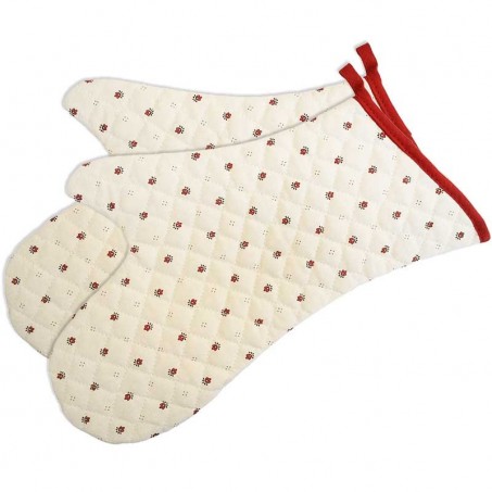 Kitchen gloves, quilted Calissons print white red