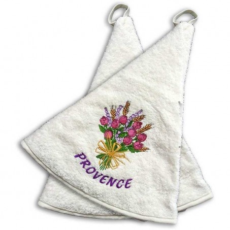 Round terry towel, embroidered decoration Roses (x2)
