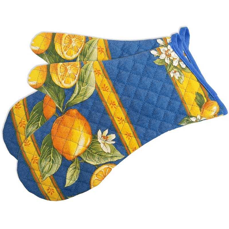 Oven gloves, printed cotton Citron (x2)