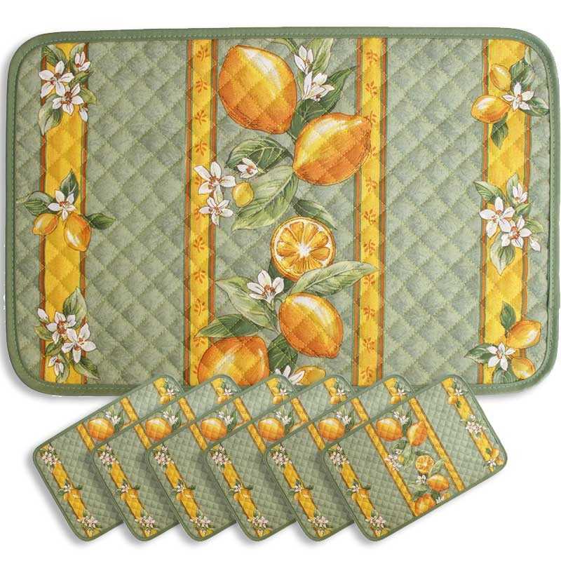 Colorful placemats quilted print Citron (x6)