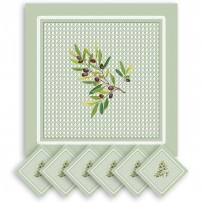 serviette de table en tissu vert motif olive