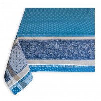 coated blue woven cotton tablecloth