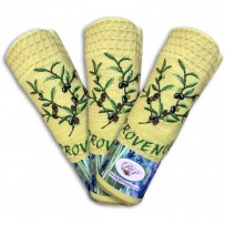 Cotton kitchen towels set, honeycomb weave, Olive pattern (x3)