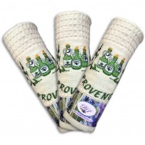 Cotton kitchen towels set (3) honeycomb weave, Olive pattern