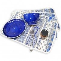 quilted placemats, Marat d'Avignon ecru blue