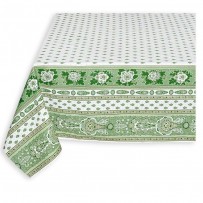 Nappe carrée verte en coton imprimé Bastide double rayure