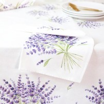 serviette deco table coton blanc et lavande