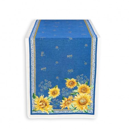 bright table runner blue color sunflower pattern