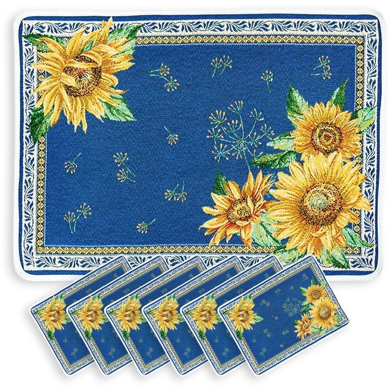 Floral table mats jacquard Sunflower (x6)