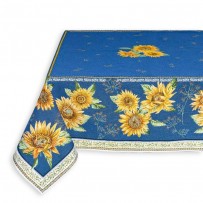 nappe carrée 145x145 bleu motif tournesol