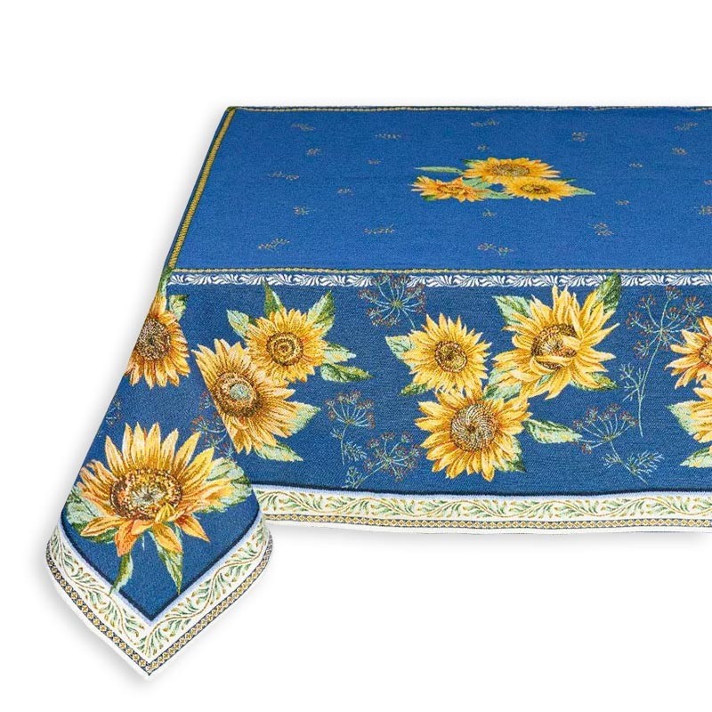 Nappe Carrée ou Rectangulaire Provençale bleu motif turnesol