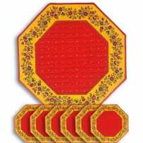 Table mats octagonal Calissons Fleurette red yellow