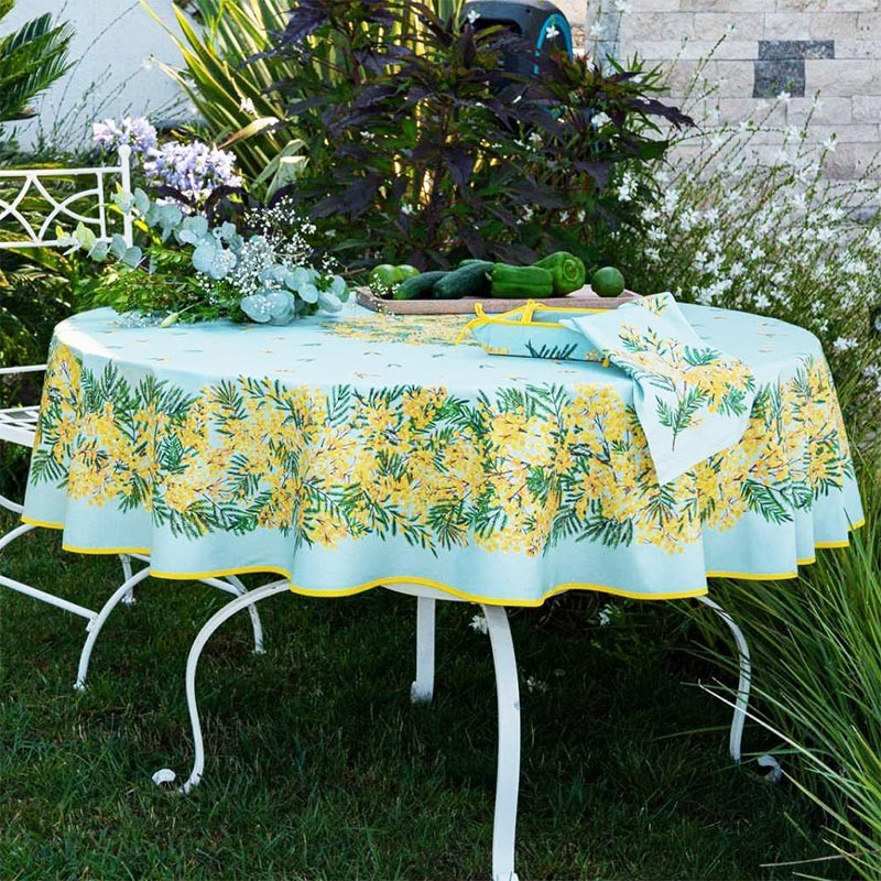 70 inch circular tablecloth Mimosa design