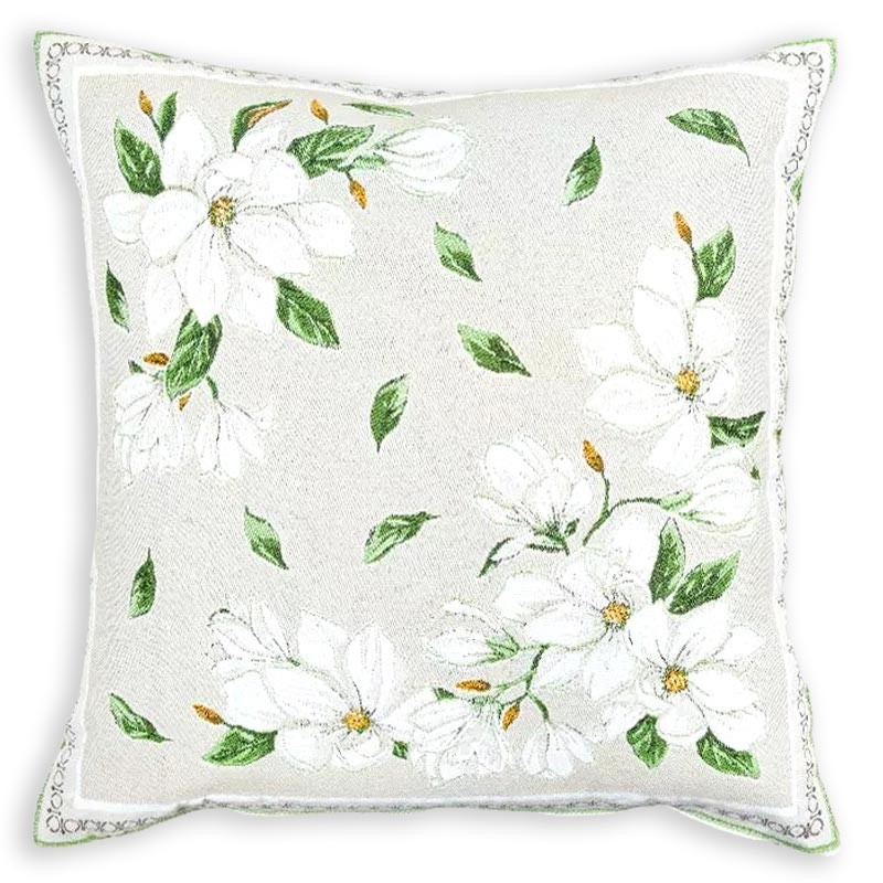 Housse de coussin beige Magnolia jacquard