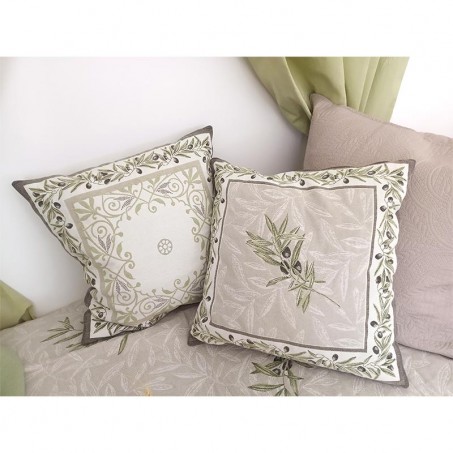Housse de Coussin en tissé Jacquard ecru vert